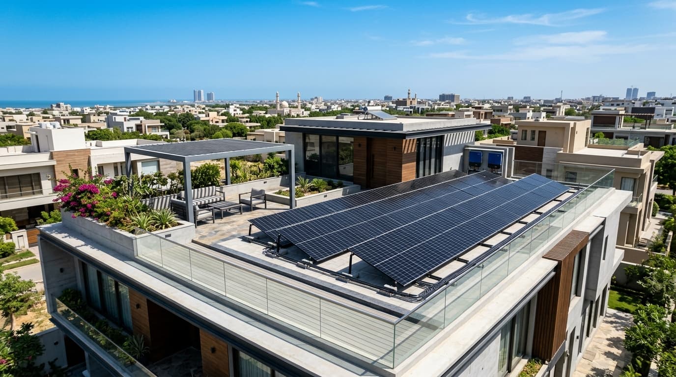 Commercial and residential rooftop hybrid solar system installation in Karachi