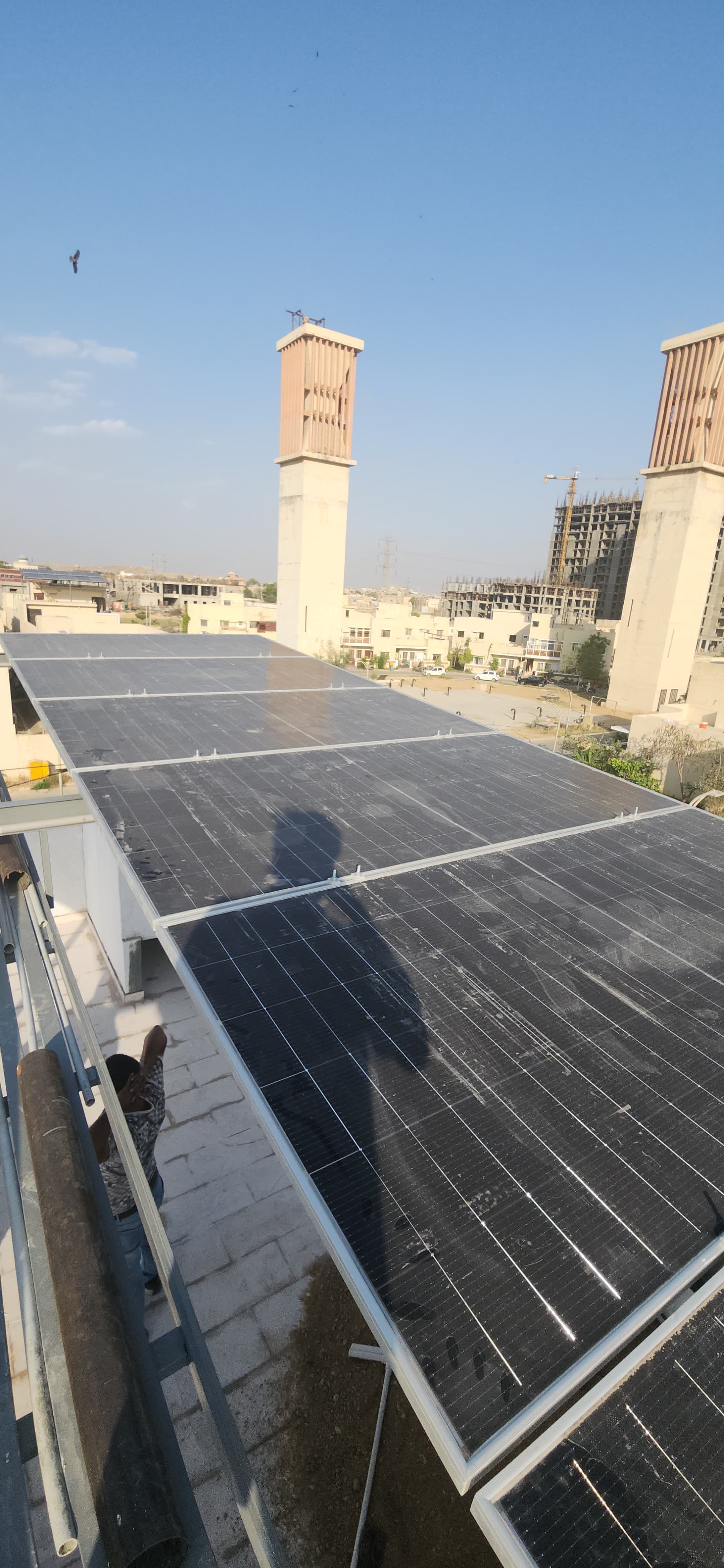 Completed solar panels above a residential block in Karachi.